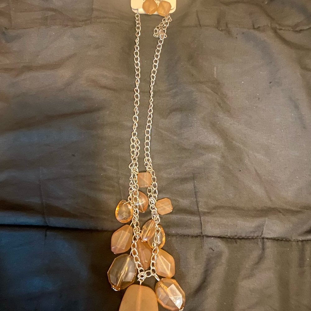 Elegant Silver and Brown Necklace and Earrings Set